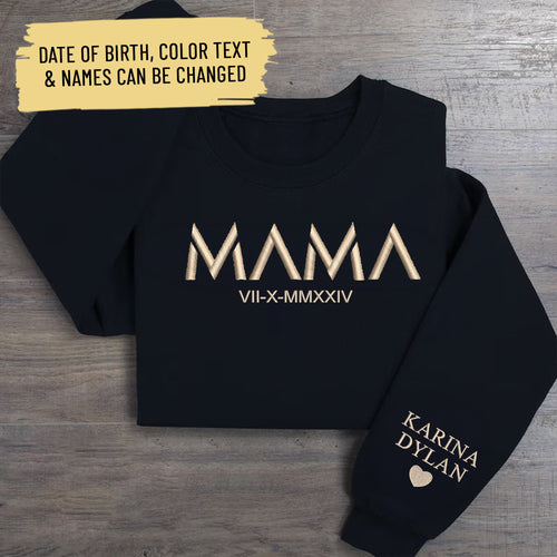Personalized Mama Papa Embroidered Sweatshirt With Kids Names On Sleeve, Custom Matching Dad & Mom Embroidery Hoodie, Happy Mothers Day Gift