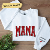 Custom Mama Sweatshirt With Kid Name On Sleeve, Personalized Mom Sweatshirt, Minimalist Momma Hoodie, Gift For Her, Christmas Gift For Mom