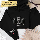 Dad Embroidered Hoodie, Custom Dad Shirt With Kids Names, Heart On Sleeve, Daddy Est Year Hoodie, Gift For New Dad, Father's Day Gift