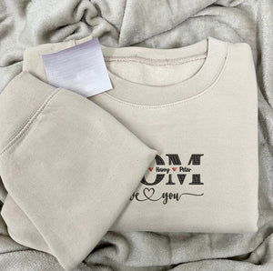 Custom Mama Embroidered Sweatshirt, Personalized Mom With Kids Names, Pregnancy Reveal Outfit, Birthday Gift, Mothers Day Gift