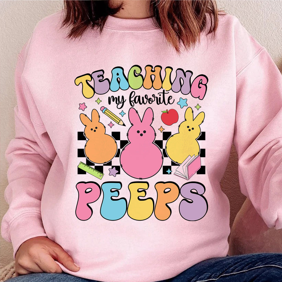 Teaching My Favorite Bunnies Sweatshirt, Teacher Bunny Easter Sweatshirt, Easter Teacher Tee, Easter Teacher Shirt, Easter Gift For Teachers