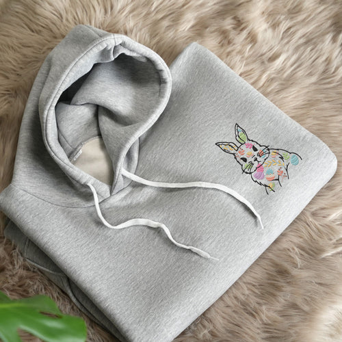 Easter Bunny Embroidered Hoodie, Faux Embroidered Daisy’s Hoodie Sweatshirt, Flowers Spring Easter Hoodie