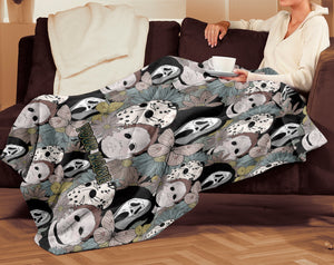 Personalized Floral Horror Movie Michael Myers Cozy Blanket, Jason Voorhees Blanket, Gift for Classic Horror Fans, Halloween BLANKET, Christmas Gift