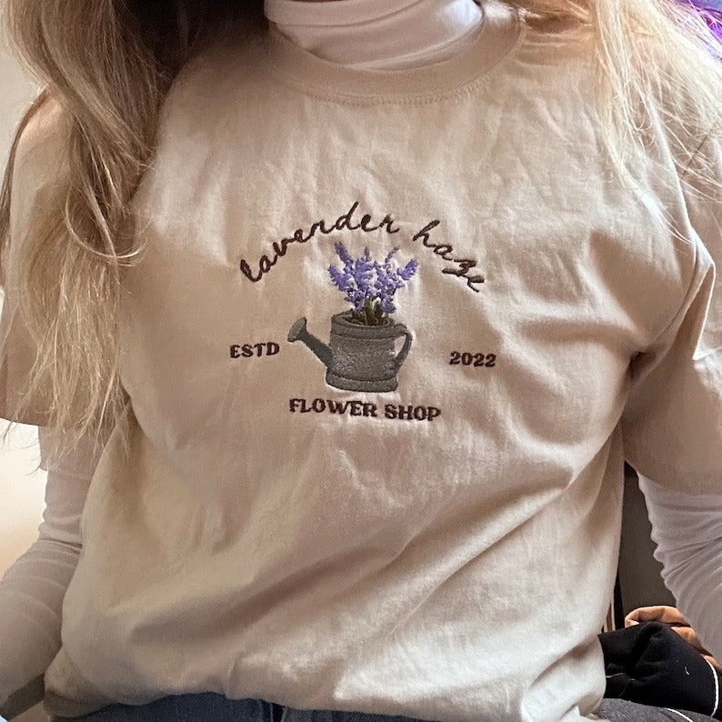 TS Embroidered Lavender flower shop Sweatshirt