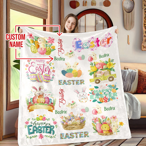 Personalized Retro Easter Blanket Gift, Easter Day 2024 Blanket, Custom Name Easter Day Blanket, Birthday 2024 Gift