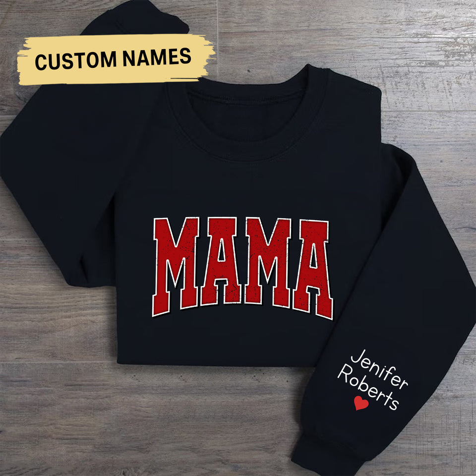 Custom Mama Sweatshirt With Kid Name On Sleeve, Personalized Mom Sweatshirt, Minimalist Momma Hoodie, Gift For Her, Christmas Gift For Mom