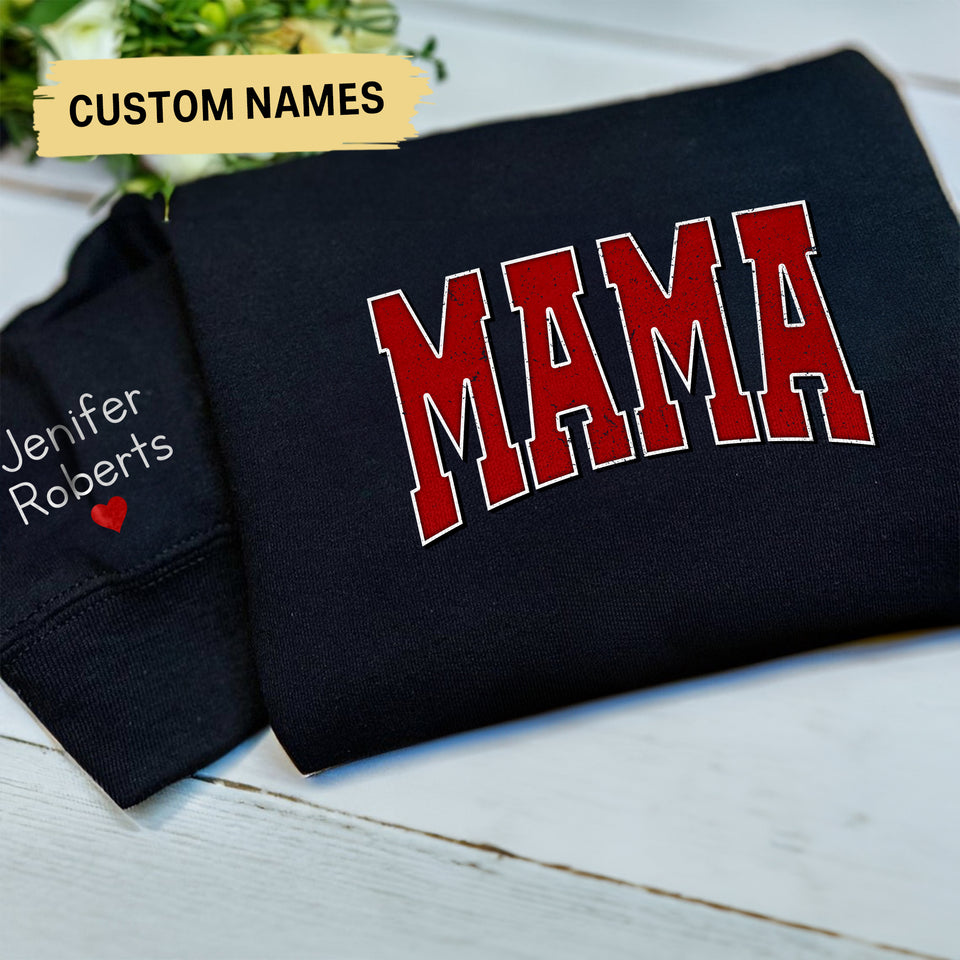 Custom Mama Sweatshirt With Kid Name On Sleeve, Personalized Mom Sweatshirt, Minimalist Momma Hoodie, Gift For Her, Christmas Gift For Mom