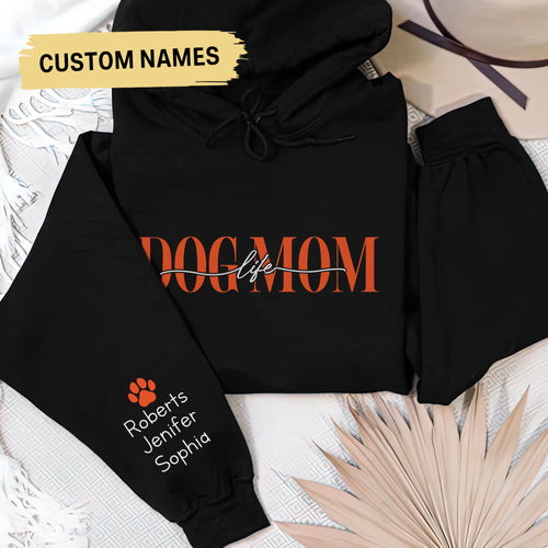 Custom Dog Mama Hoodie with Pet Name on Sleeve, Crewneck or Hoodie, Custom Neck Sleeve Design, Fur Mama, Dog Mom Shirt, Cat Mama