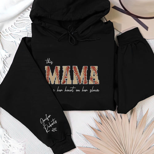 Custom Softball Mama Hoodie with Kids Name on Sleeve, Softball Top for Mom, Softball Season Hoodie, Sports Mom Tee, Softball Game Shirt