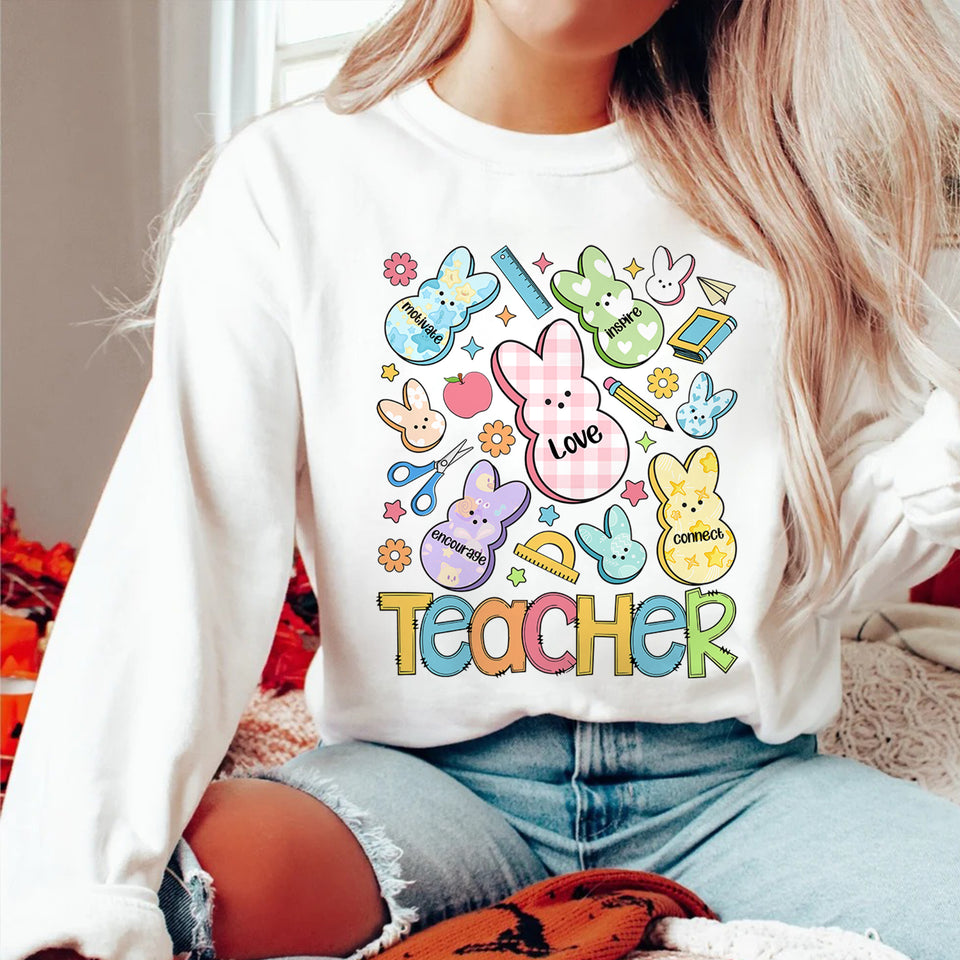 One Hoppy Teacher Sweatshirt, Teacher Bunny Crewneck, Teacher Bunny Easter Sweatshirt, Easter Teacher Tee,Easter Teacher Shirt, Easter Teachers Gift