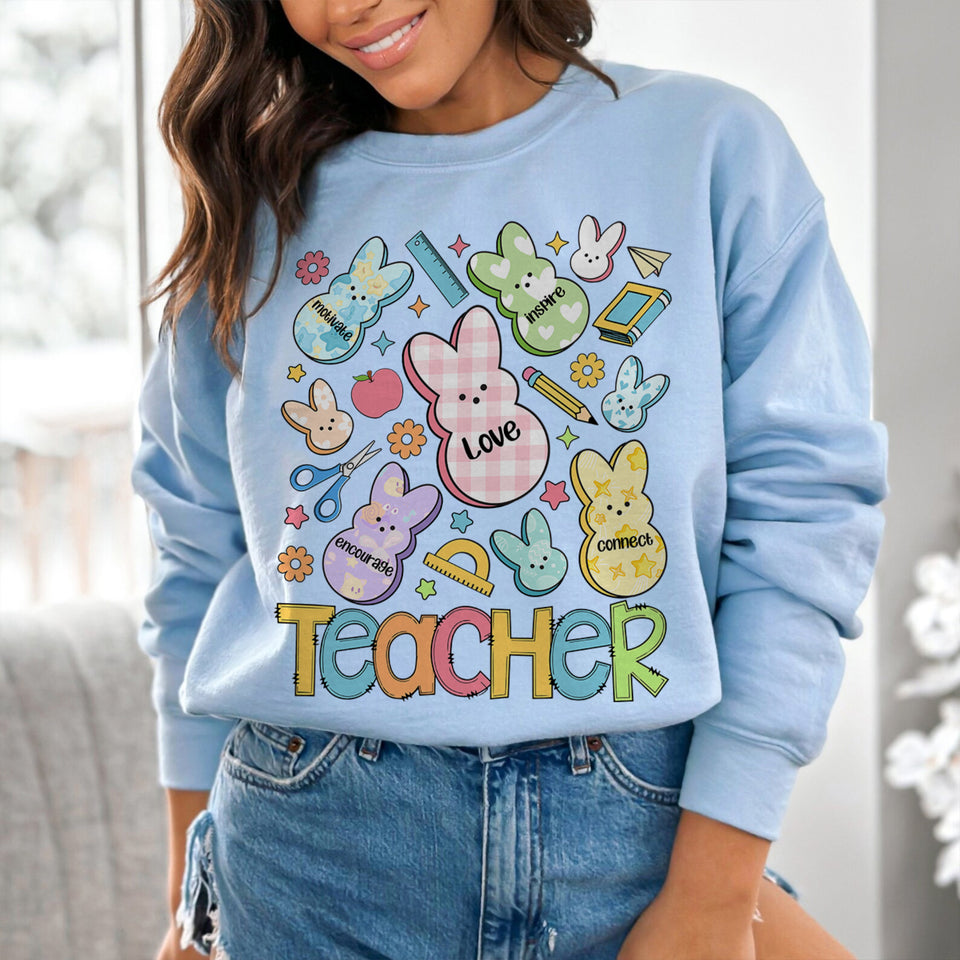 One Hoppy Teacher Sweatshirt, Teacher Bunny Crewneck, Teacher Bunny Easter Sweatshirt, Easter Teacher Tee,Easter Teacher Shirt, Easter Teachers Gift