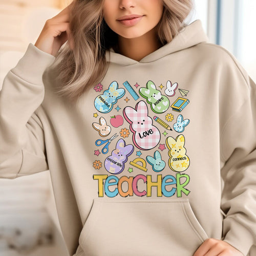 One Hoppy Teacher Hoodie, Teacher Bunny Crewneck, Teacher Bunny Easter Sweatshirt, Easter Teacher Tee,Easter Teacher Shirt, Easter Teachers Gift