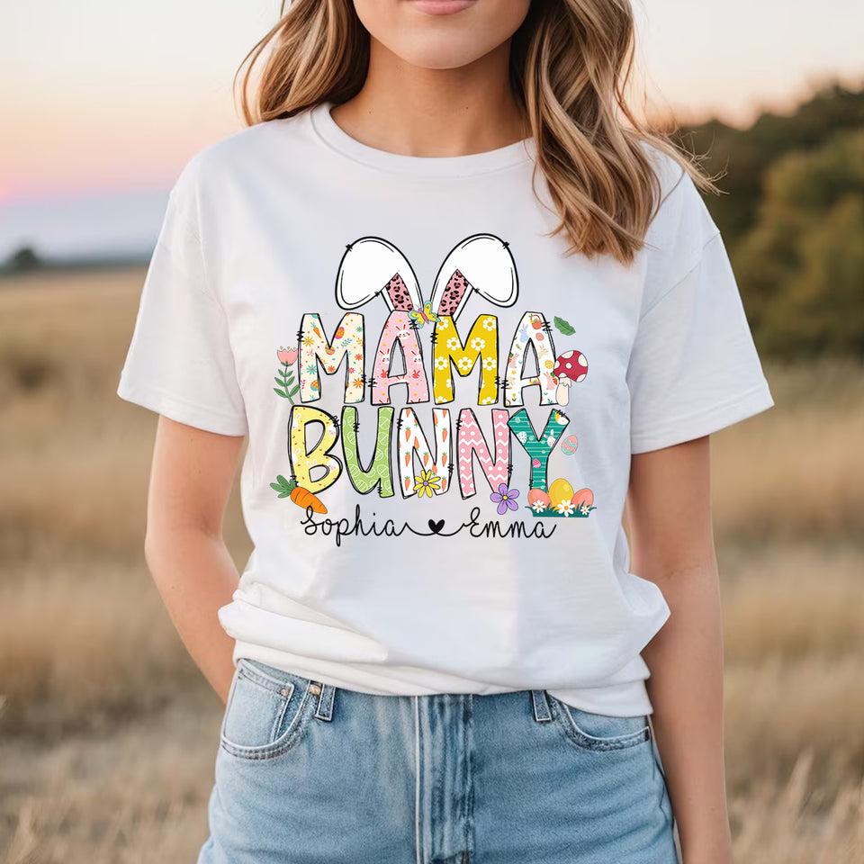 Mama Bunny Shirt, Custom Mama Shirt, Personalized Mom Shirt, Kids Names Shirt, Easter Mom Shirt, Gift For Mom, Easter Gift, Easter Shirt