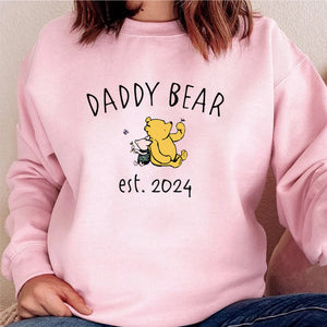 Custom Daddy Bear Winnie The Pooh Sweatshirt, Dad Est with Kid Name on Sleeve, Personalized Daddy Sweatshirt, Gift for Father's Day