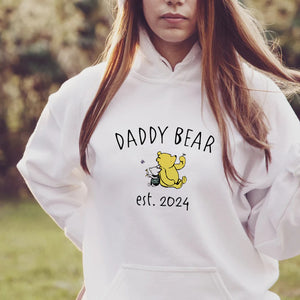 Custom Daddy Bear Winnie The Pooh Hoodie, Dad Est with Kid Name on Sleeve, Personalized Daddy Sweatshirt, Gift for Father's Day