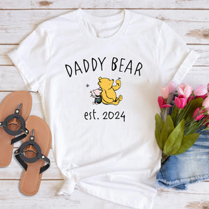 Custom Daddy Bear Winnie The Pooh T-shirt, Dad Est with Kid Name on Sleeve, Personalized Daddy Sweatshirt, Gift for Father's Day