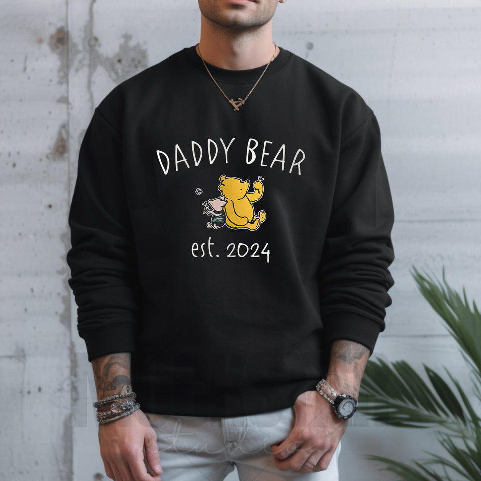 Custom Daddy Bear Winnie The Pooh Sweatshirt, Dad Est with Kid Name on Sleeve, Personalized Daddy Sweatshirt, Gift for Father's Day