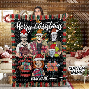 Personalized Merry Christmas Horror Movie Watching Blanket, Christmas Gift