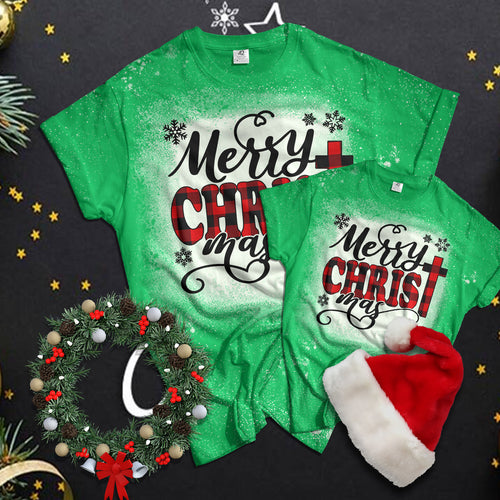 Merry Christmas Unisex Bleached Adult And Youth Short-Sleeve T-Shirt