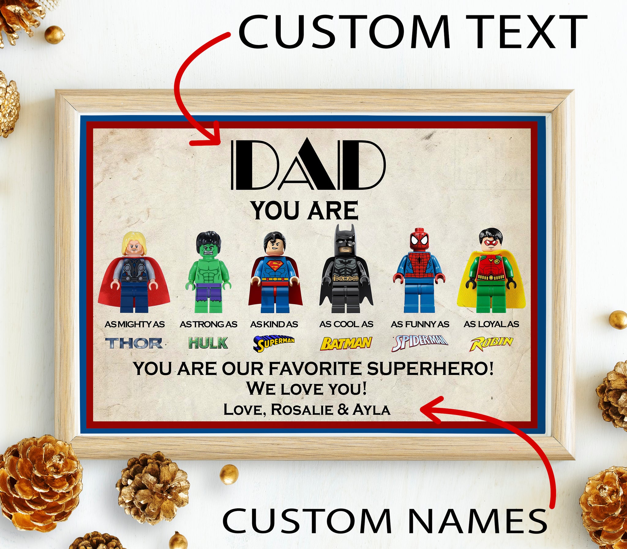 SUPERHERO Dad Gift Birthday Christmas Gifts Wooden Heart Plaque