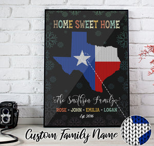 Custom Family Name Home Sweet Home State Flag Map Knit Poster