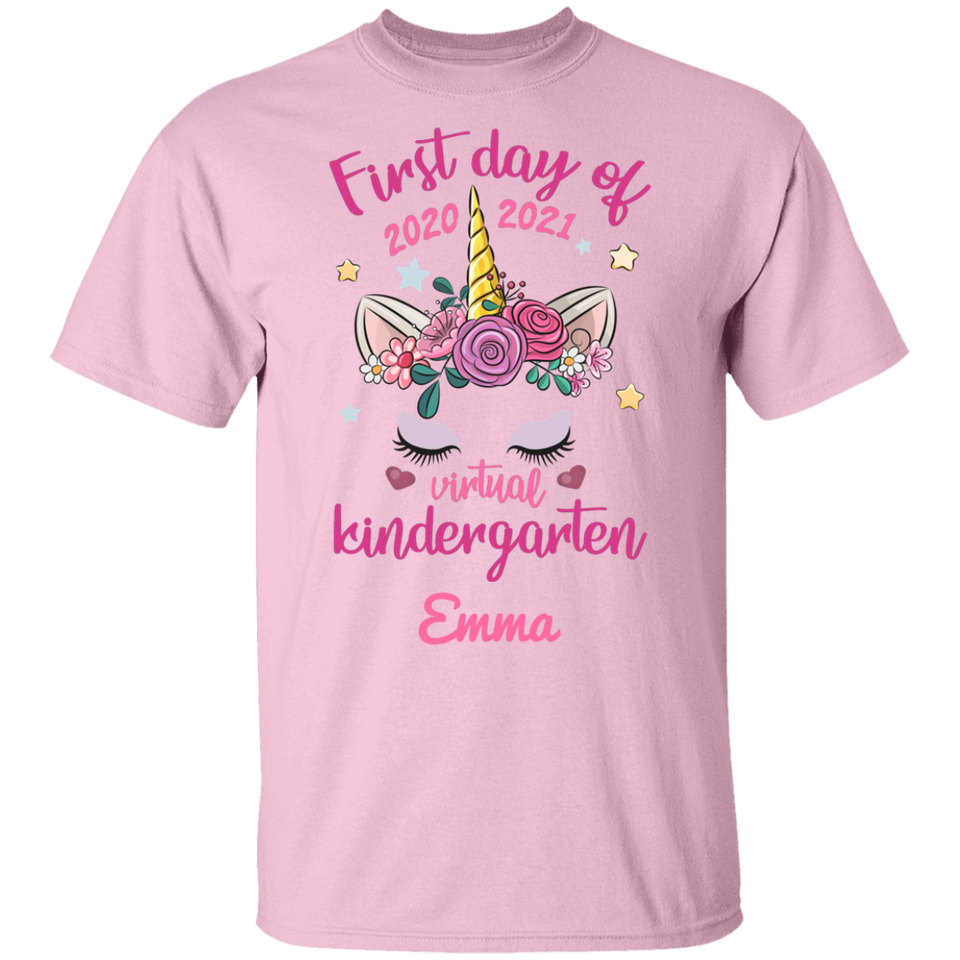 Custom Name First Day Of 2020-2021 Virtual Kindergarten Name 100% Cotton T-Shirt