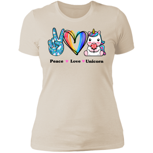 Peace Love Unicorn Ladies T Shirt