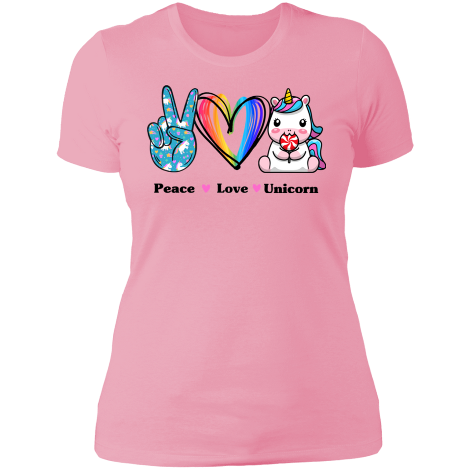 Peace Love Unicorn Ladies T Shirt