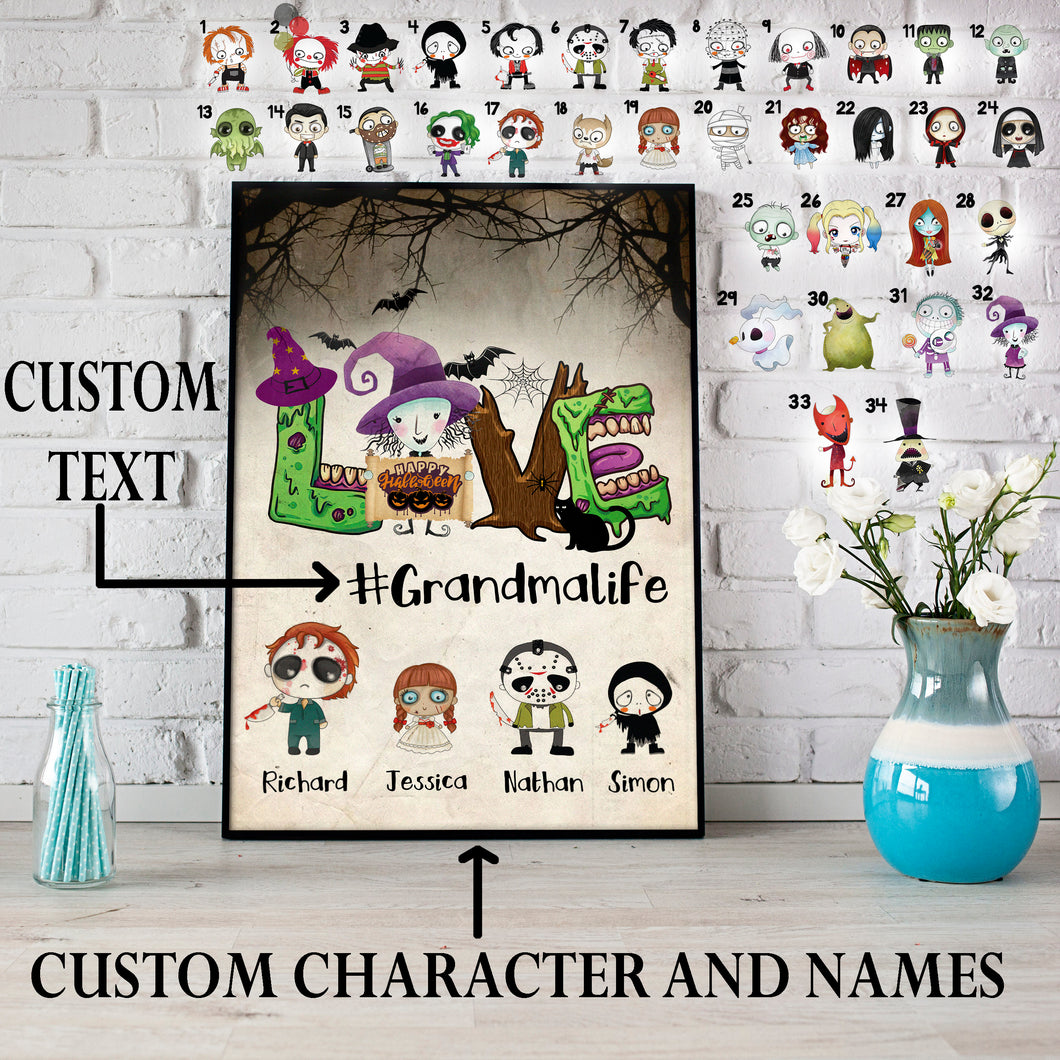Personalized Character and Name- Grandma Life, Mom Life Poster