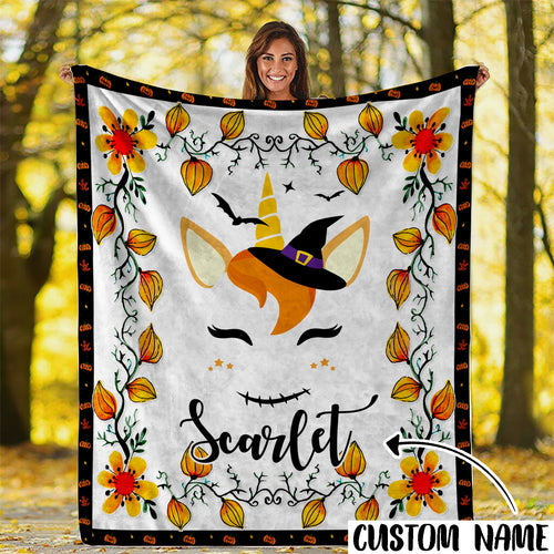 Personalized Name Unicorn Halloween Blanket Gift For Girls