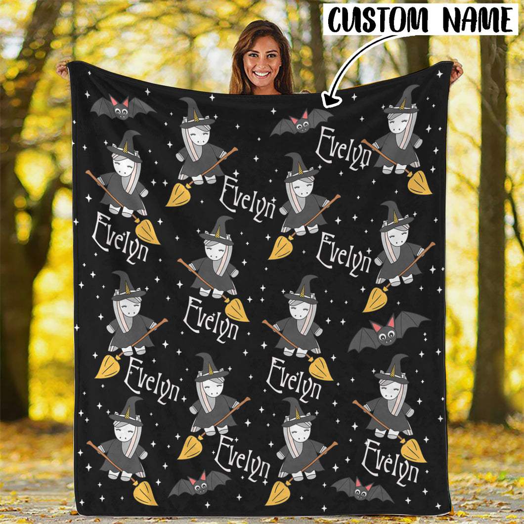 Personalized Unicorn Witch Halloween Blanket Gift For Girls