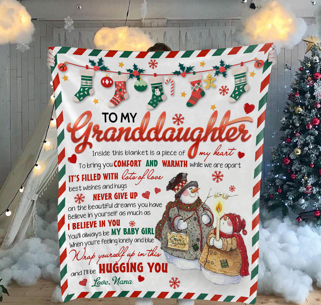 Personalized To My Granddaughter Blanket Gift, Grandma and Kid Snowman