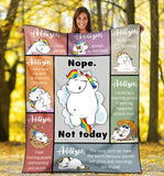 Personalized Name Unicorn Nope Not Today Blanket