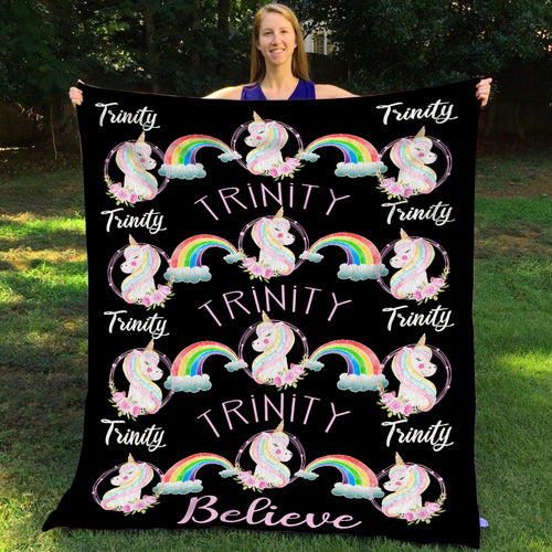 Personalized Name Unicorn Rainbow Blanket