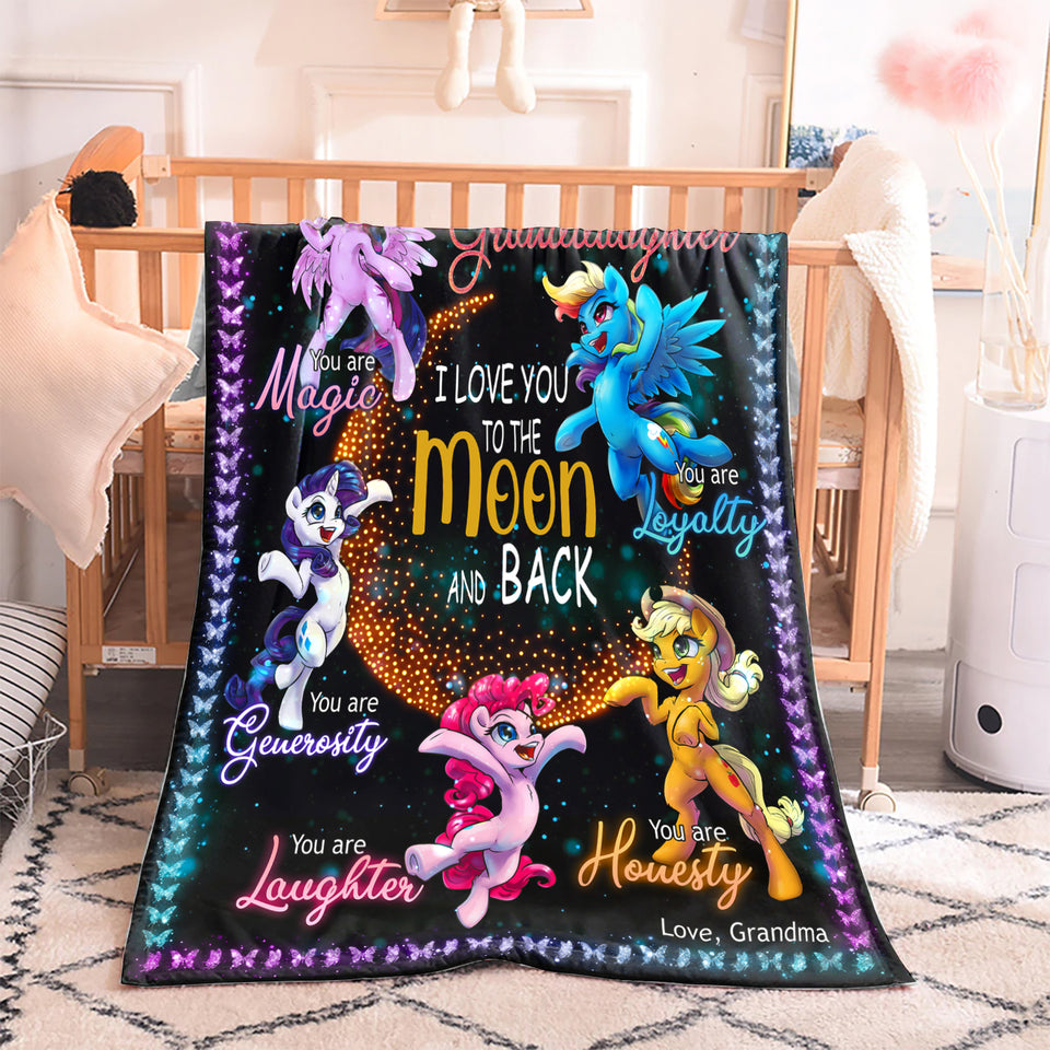 Personalized Name, I Love You To The Moon And Back Pony Blanket
