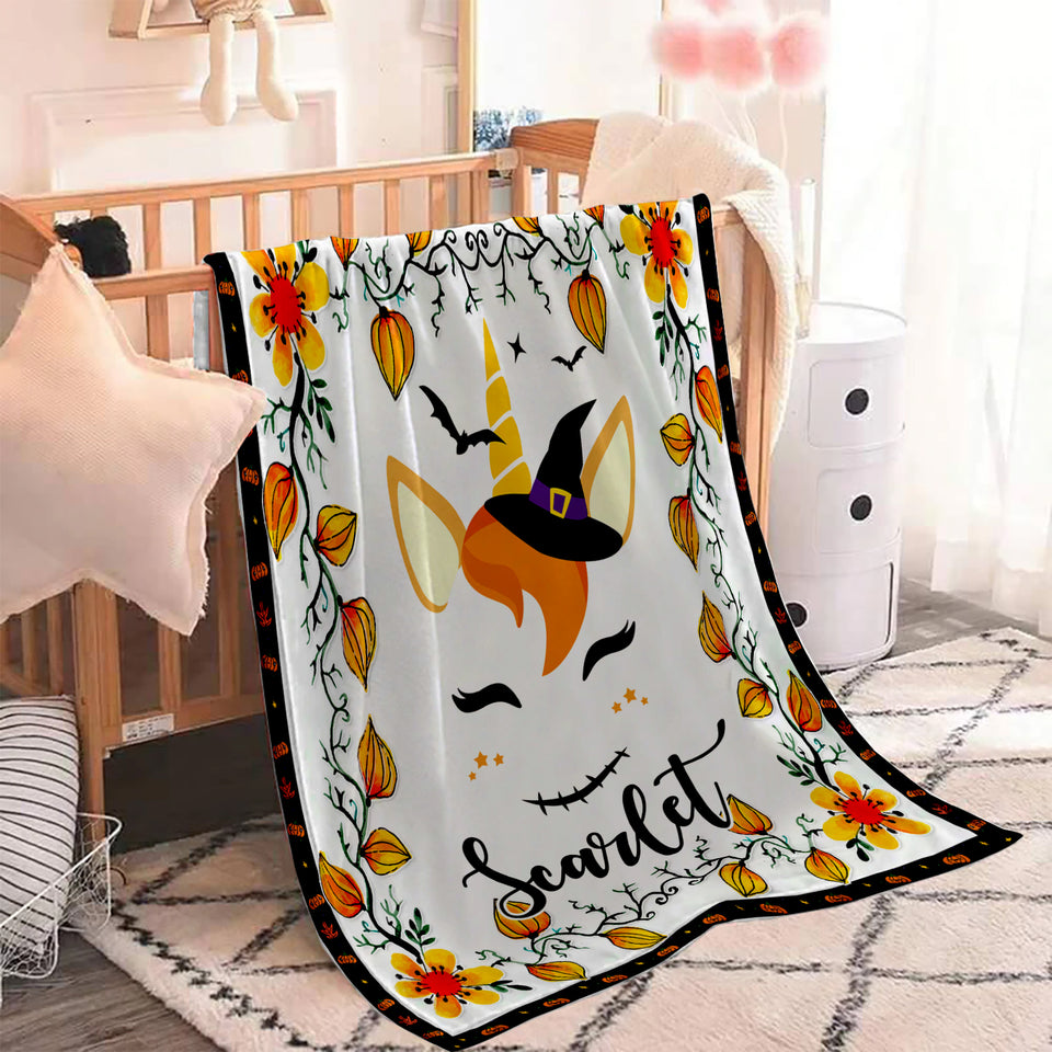 Personalized Name Unicorn Halloween Blanket Gift For Girls