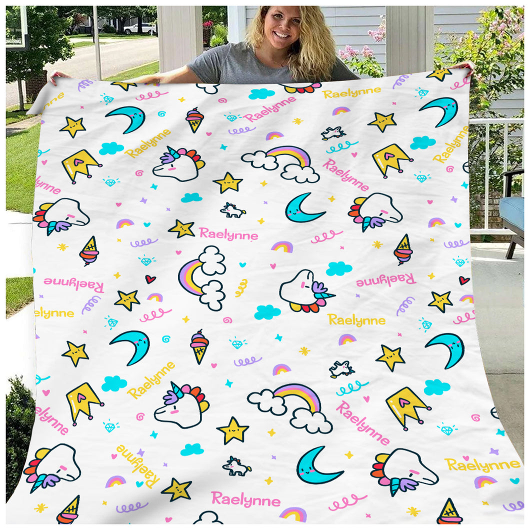 Personalized Name Star And Moon Unicorn Blanket