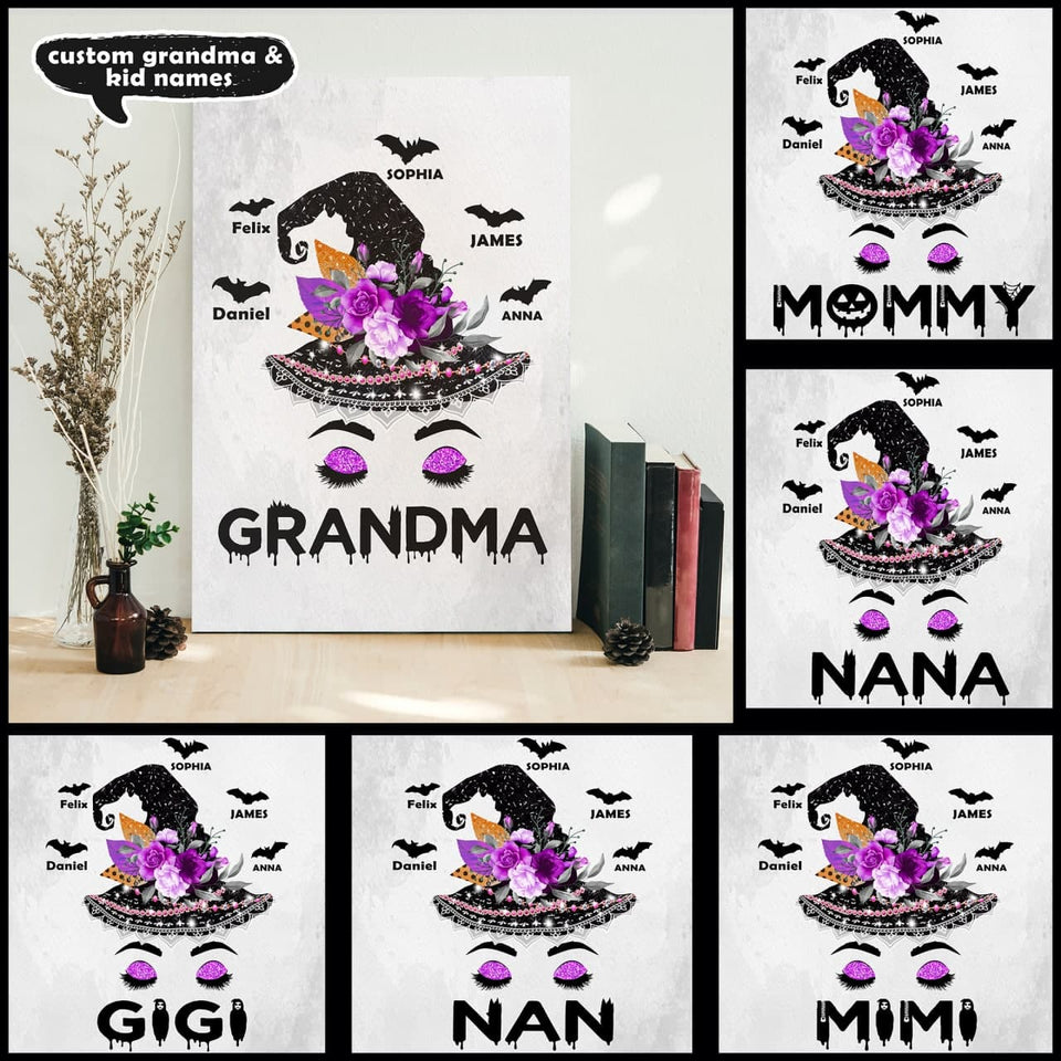 Grandma Witch Hat Halloween Personalized With Grandkids poster